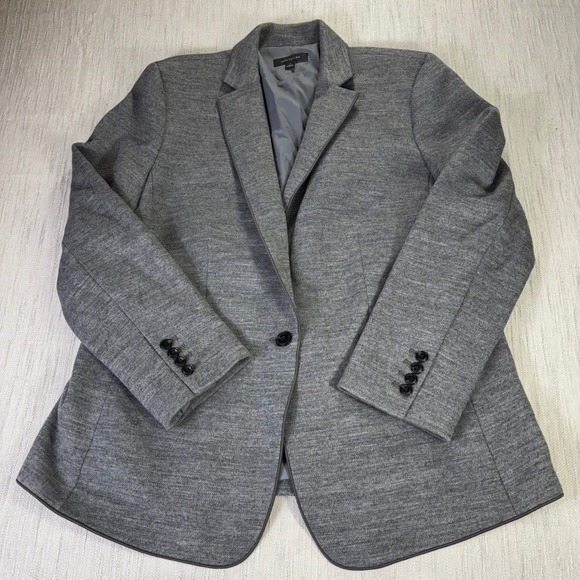 Ann Taylor Jackets & Blazers - Ann Taylor Gray Wool Blend Single Button Blazer Jacket Piped‎ Trim Plus Size 18